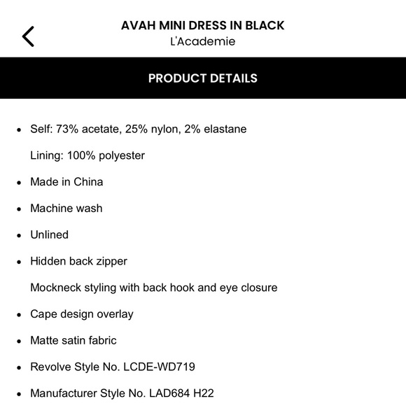 AVAH MINI DRESS IN BLACK L'Academie - Picture 3 of 5